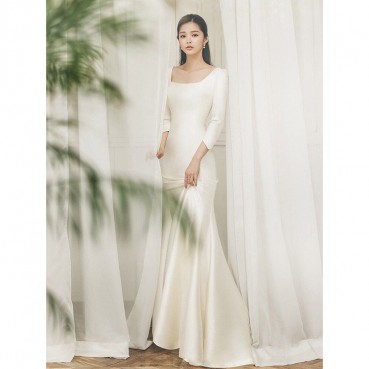 Fish tail wedding 2021 new trailing bride satin simple travel dress dress super fairy slim Korean light wedding