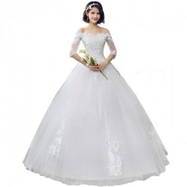 Wedding 2021 new winter Korean version of the bride wedding white lace large size slim slim wedding dress