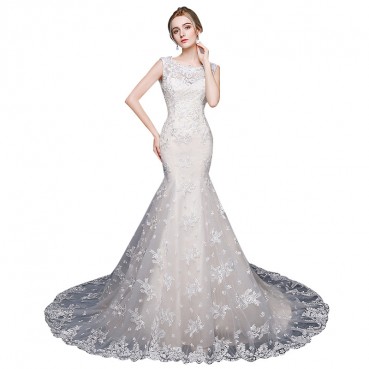 Bride wedding elegant sexy fish tail tail dress waist slim slimming large size reveal lace wedding dress