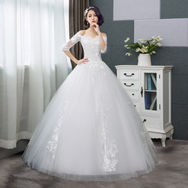 Wedding 2021 new winter Korean version of the bride wedding white lace large size slim slim wedding dress