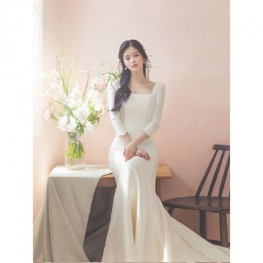 Fish tail wedding 2021 new trailing bride satin simple travel dress dress super fairy slim Korean light wedding