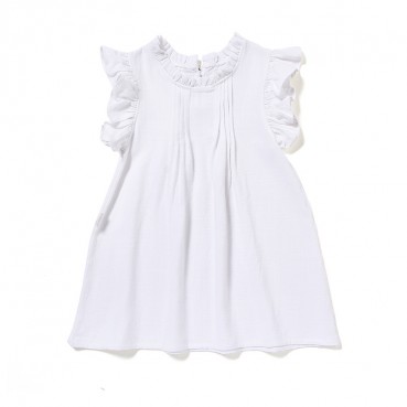 INS princess dress lace flying flying sleeve solid color linen girls dress Terminal childrens dress