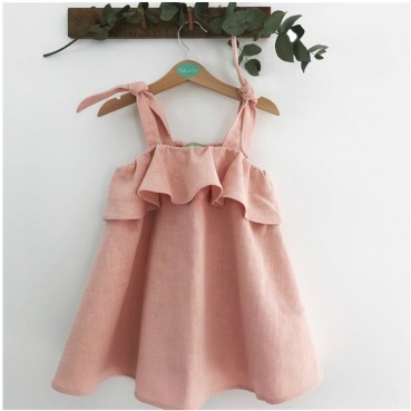 INS new girl cotton and linen solid color suspender dress fashion lotus leaf pale skirt girls