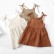 INS European beauty summer solid color cotton linen 2 side pocket sling dress tape child sling dress