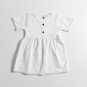 New little childrens skirt lace short-sleeved solid color cotton and linen girls dress childrens dress