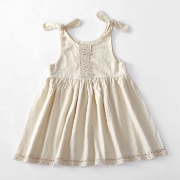 New solid color childrens clothing dress cotton ribs lace princess dress tape girl dress girls dress