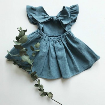 New girl baby dress cotton linen pure color childrens skirt bow princess skirt European and American childrens wear