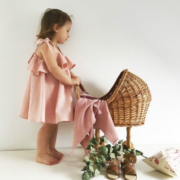 INS new girl cotton and linen solid color suspender dress fashion lotus leaf pale skirt girls