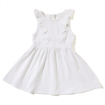 INS explosive childrens skirt flying sleeves solid color comfort cotton and linen dress hot girl dress