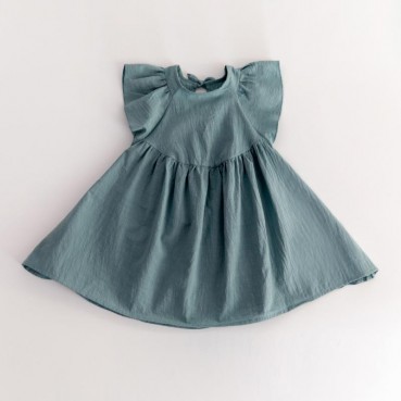 INS explosive girls dress cotton linen pure color flying sleeve skirt infant princess dress new girl dress