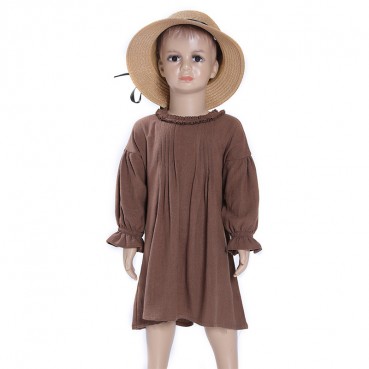 INS childrens skirt princess skirt lace long sleeve solid color linen dress Terminal childrens dress