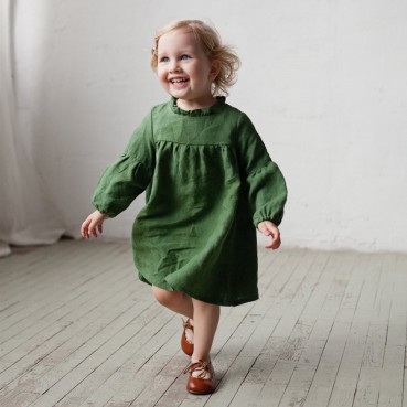 Girl cotton and linen cargo autumn long sleeve dress children new long sleeve junior dress girl skirt