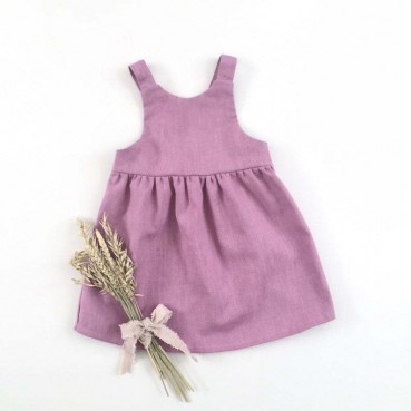 Baby solid color cotton and linen intersection with dress custom children princess dress factory wholesale