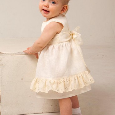 New solid color cotton and linen girls dress lace bow princess skirt childrens dress