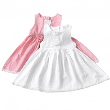 INS new girl lace dress solid color cotton and linen children summer sleeveless skirt