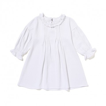 INS childrens skirt princess skirt lace long sleeve solid color linen dress Terminal childrens dress