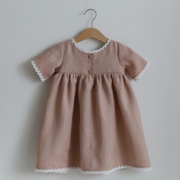 New girl skirt lace short-sleeved solid cotton and linen dress children wholesale