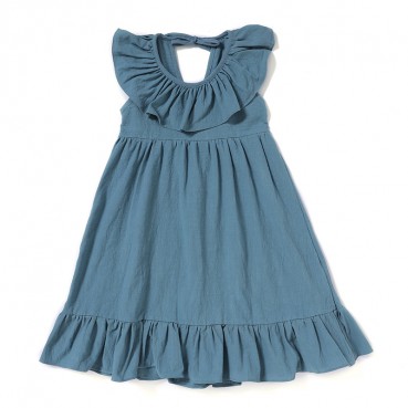 New explosion models solid color girls dress cotton and linen loose comfortable pleated skirt childrens dress