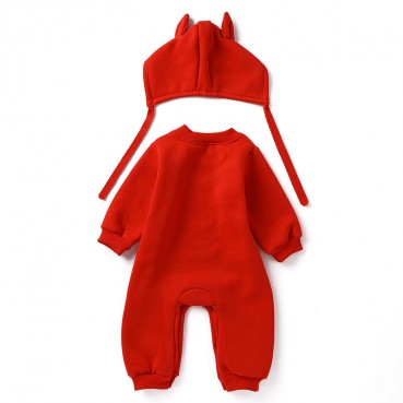 Newborn baby inception winter thickening warm rid of full moon hundred red dress plus velvet childrens wear