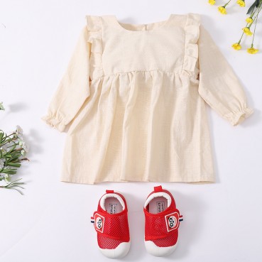 2021 new Korean version of womens set baby long sleeves onto cotton linen ear girl autumn