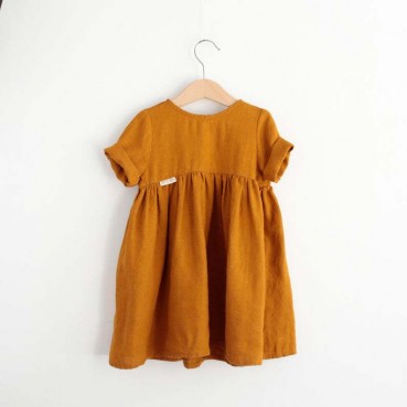 INS new girl cotton and linen dress Europe and the United States solid color girl casual pleated skirt childrens dress