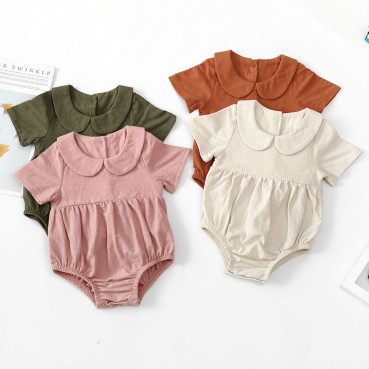 New childrens clothing cotton and linen solid color newborn baby lobby girls ridiculous clothing shot outside climbing