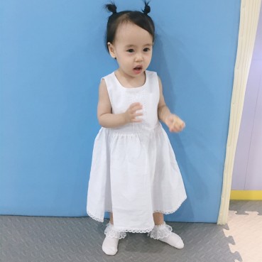 INS new girl lace dress solid color cotton and linen children summer sleeveless skirt