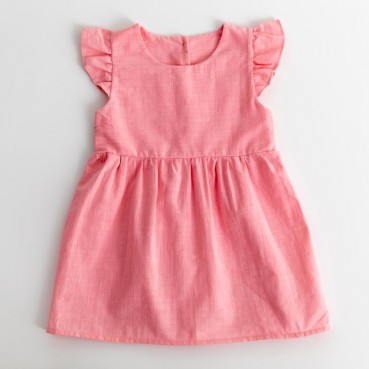 2021 girls flying sleeves solid color cotton and linen dress girl new flying sleeve princess dress support