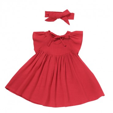 Hot sale INS new girl dress A word princess dress + hair band cotton linen dress