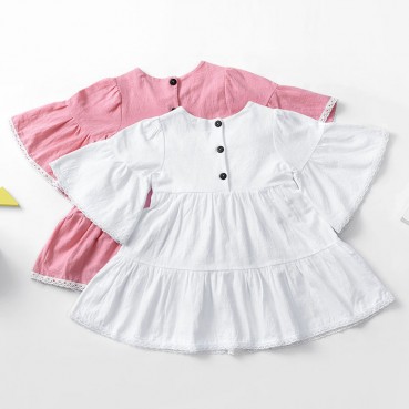 INS new girl lace cake skirt solid color cotton and linen girl princess dress fashion girl three-layer skirt children