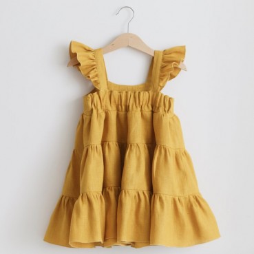 INS new solid color cotton and linen dress girl Bohemian puk skirt sleeveless cake skirt girl dress