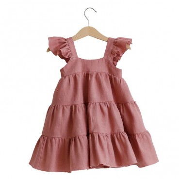 INS new solid color cotton and linen dress girl Bohemian puk skirt sleeveless cake skirt girl dress