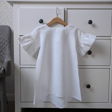 2021 new solid color cotton linen comfortable middle sleeves baby pleated skirt girl princess dress custom