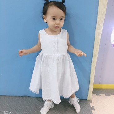 INS new girl lace dress solid color cotton and linen children summer sleeveless skirt