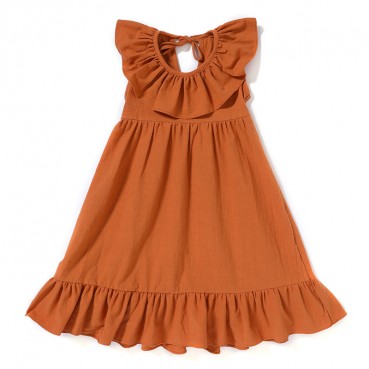 New explosion models solid color girls dress cotton and linen loose comfortable pleated skirt childrens dress