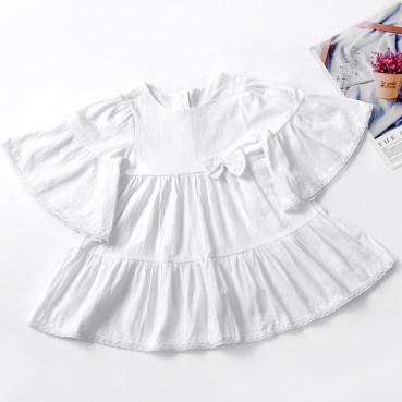 INS new girl lace cake skirt solid color cotton and linen girl princess dress fashion girl three-layer skirt children