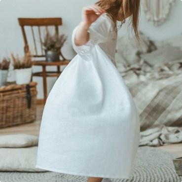 New cotton and linen solid color girls middle sleeves dress fashion girl spring and summer lace princess dress custom