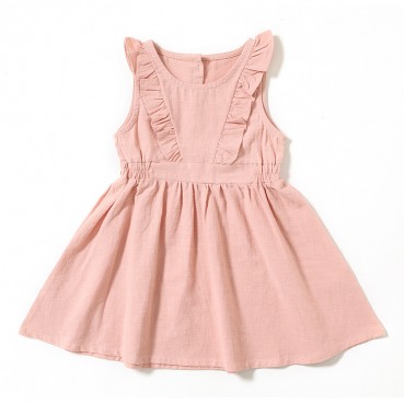 INS explosive childrens skirt flying sleeves solid color comfort cotton and linen dress hot girl dress