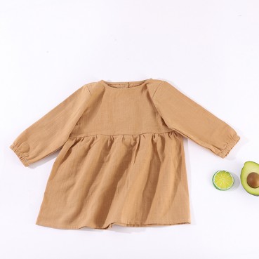 INS new childrens clothing baby solid color cotton velocity long sleeve A word skirt spot girl long sleeve buckle