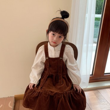 Womens autumn new childrens clothing princess corduroy hanging tape dress female baby strap dress new product