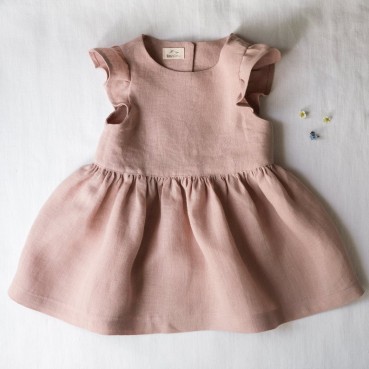 New linen flying sleeves girls dress solid color linen pleated princess skirt girl dress