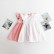 Girls dress cotton edge flying sleeve pleated skirt solid color cotton and linen girls dress new