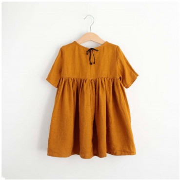 INS new girl cotton and linen dress Europe and the United States solid color girl casual pleated skirt childrens dress