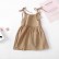 INS European beauty summer solid color cotton linen 2 side pocket sling dress tape child sling dress