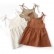 INS European beauty summer solid color cotton linen 2 side pocket sling dress tape child sling dress