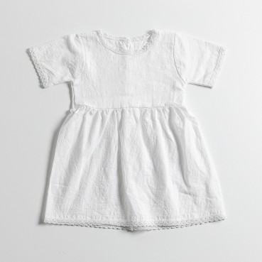 New little childrens skirt lace short-sleeved solid color cotton and linen girls dress childrens dress