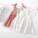 New solid color childrens clothing dress cotton ribs lace princess dress tape girl dress girls dress