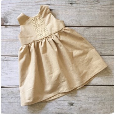 New girls dress girl sleeveless dress cotton and linen solid color flower side pleated skirt childrens dress