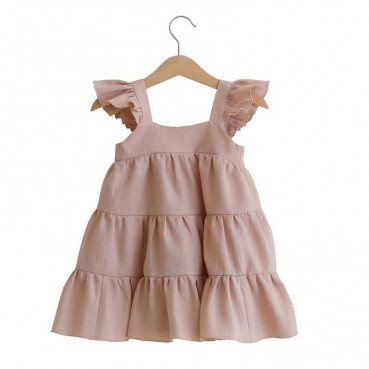 INS new solid color cotton and linen dress girl Bohemian puk skirt sleeveless cake skirt girl dress