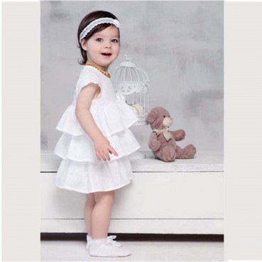 New girls dress cotton and linen solid color three-layer dress princess dress custom wholesale manufacturers spot